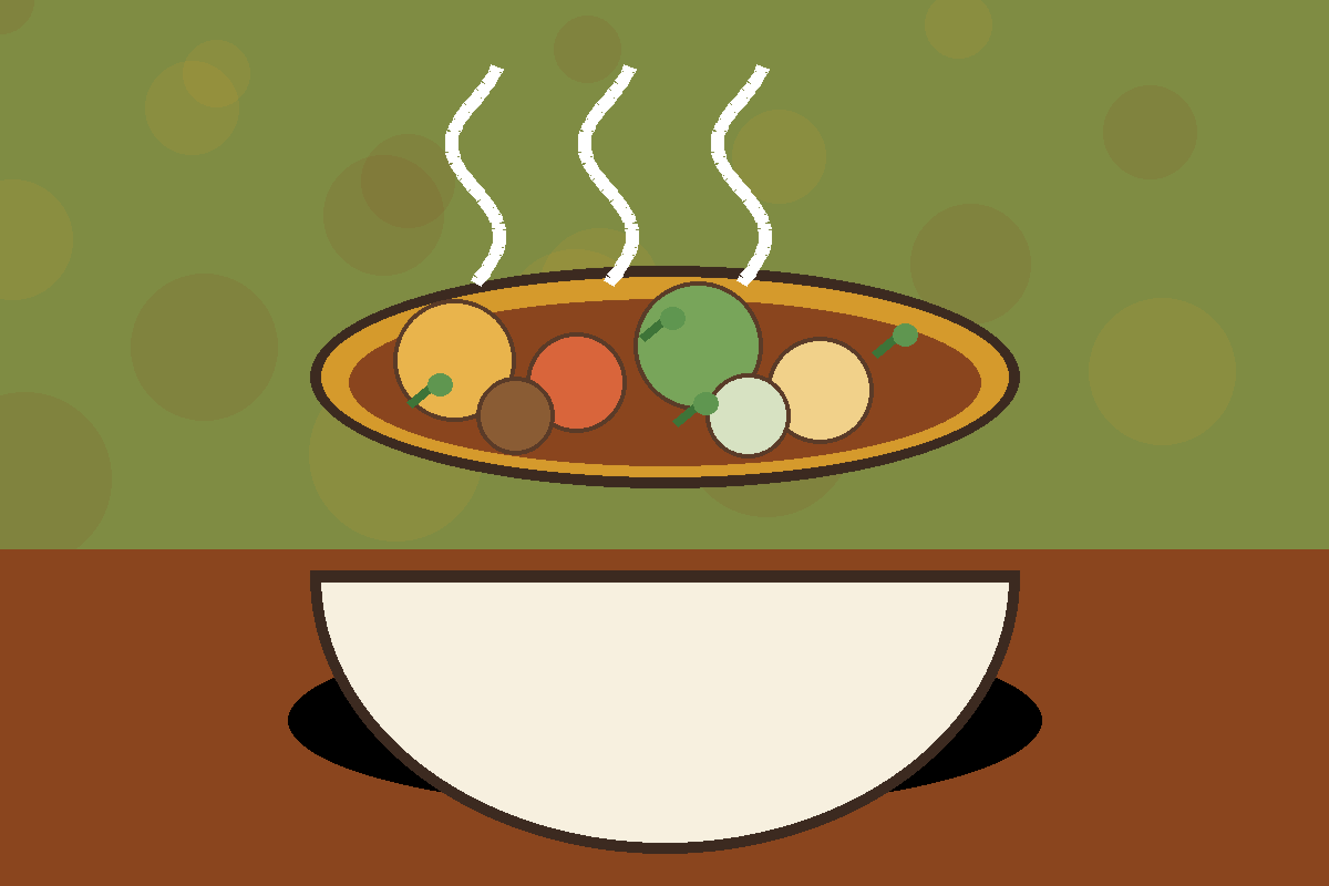 Stylized bowl representing Indian-Inspired Vegetable and Lentil Stew