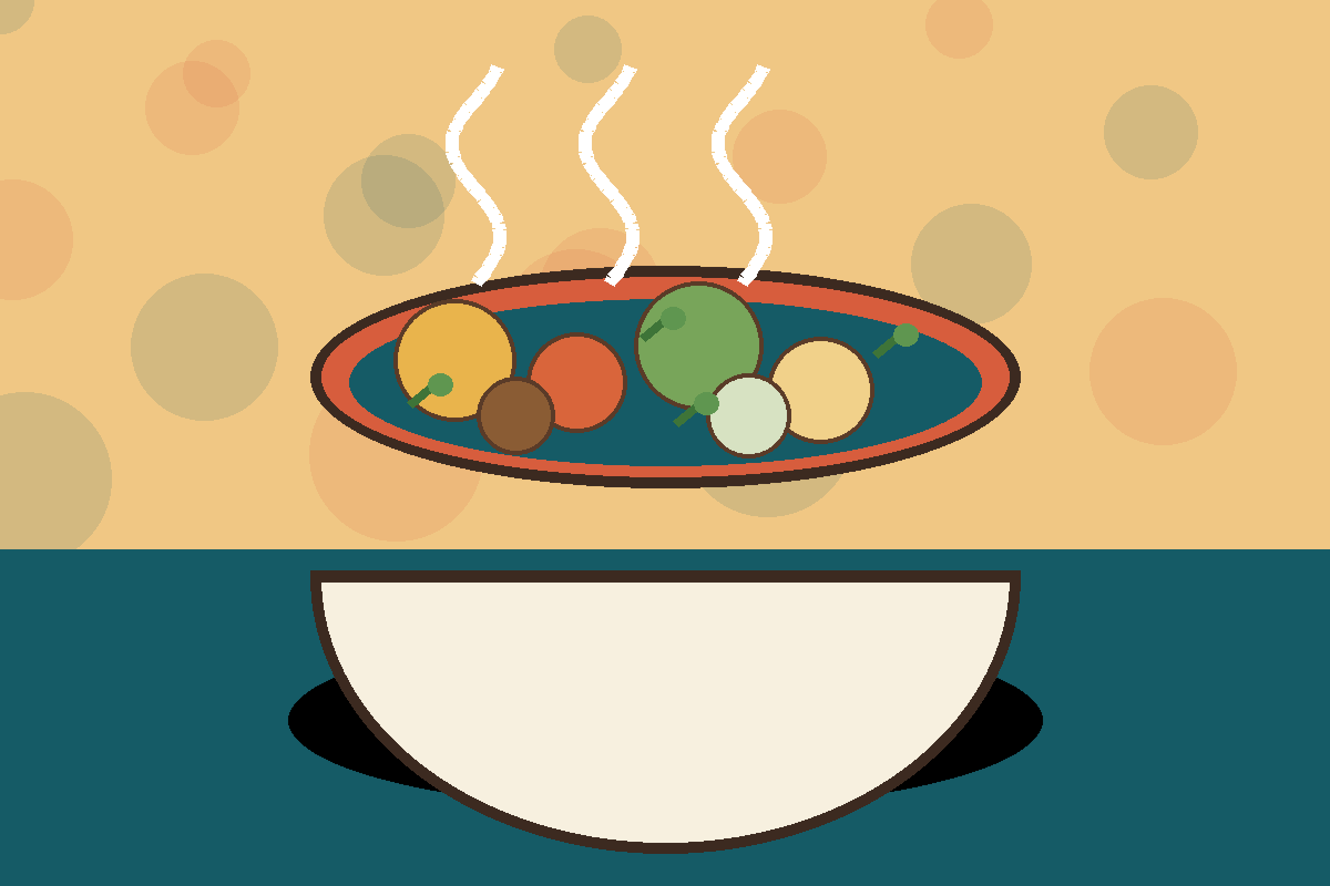 Stylized bowl representing Mediterranean Fish and Tomato Stew